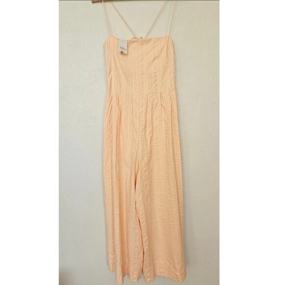 NWT Free People Devon Jumpsuit Size Small Peach Seersucker Stripe - Picture 6 of 8